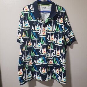 Lands End Polo Shirt Tropical Sailboats Men's XXL (50-52)